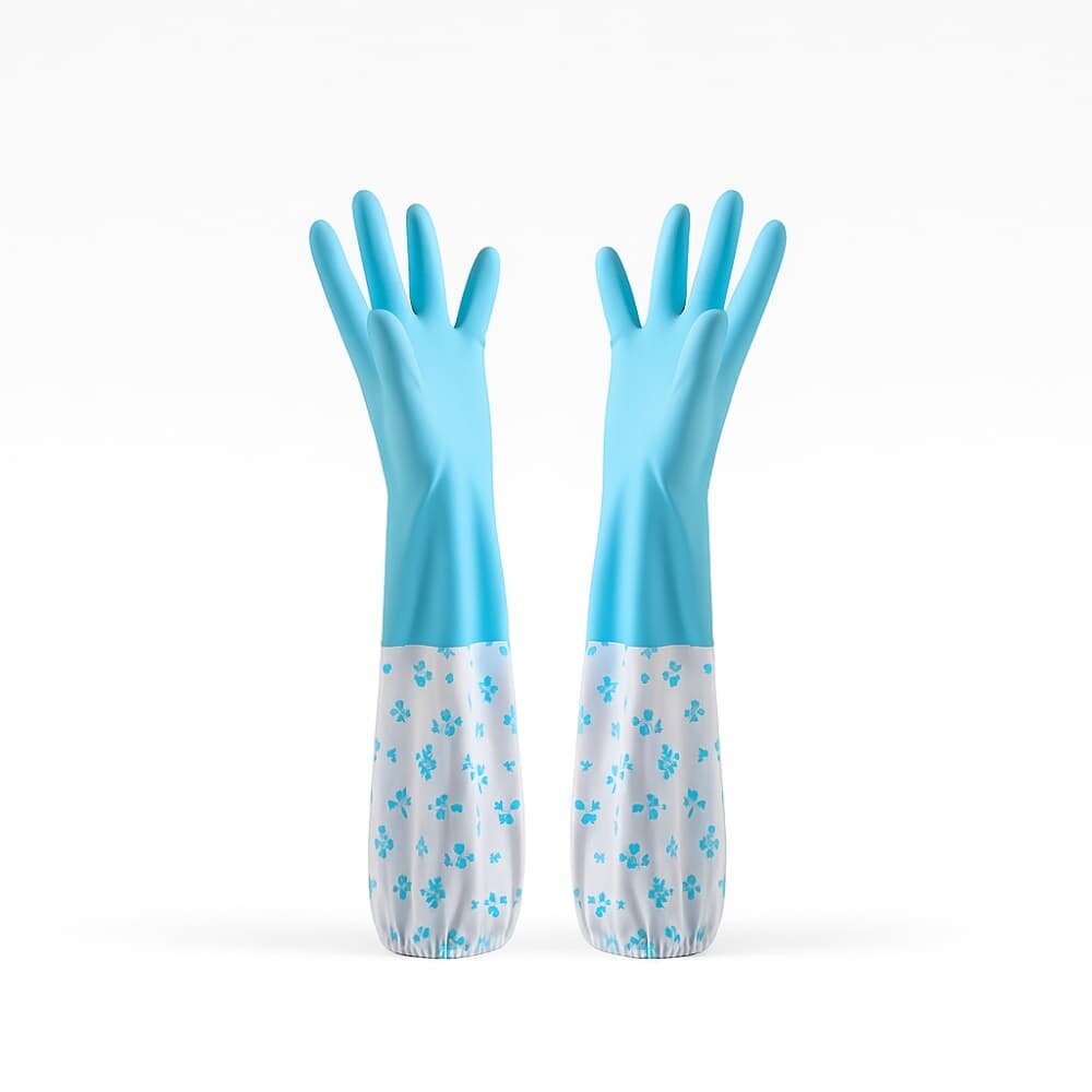Picture of Long Rubber Kitchen Washing Gloves with Drawstring – Household Cleaning Gloves - Multicolor