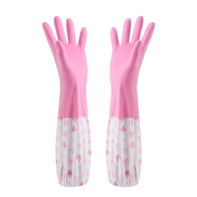 Picture of Long Rubber Kitchen Washing Gloves with Drawstring – Household Cleaning Gloves - Multicolor