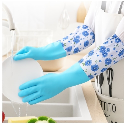 Picture of Long Rubber Kitchen Washing Gloves with Drawstring – Household Cleaning Gloves - Multicolor