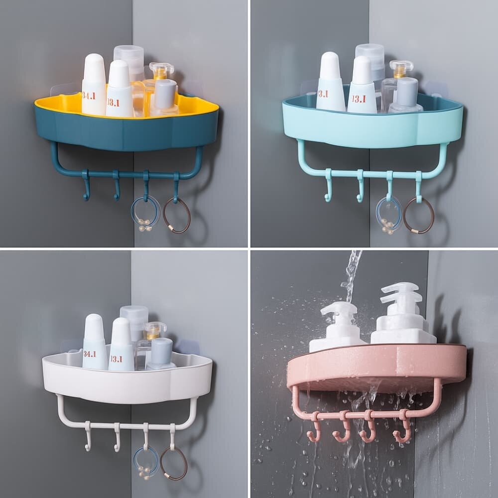 Picture of High Quality Punch-free Corner Bathroom & Kitchen Shelf - Multicolor