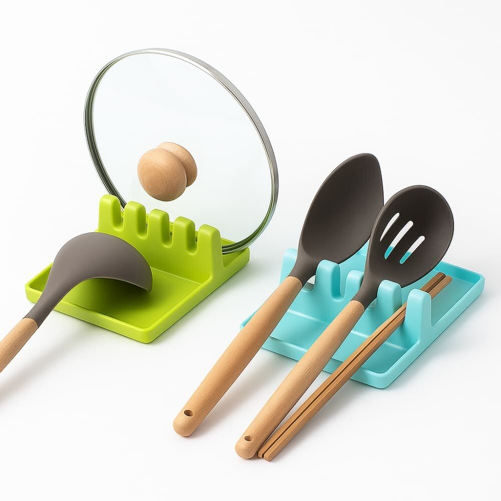 Picture of Spoon Holders for Kitchen – Non-Slip Plastic Utensil Rest & Spatula Rack Organizer - Multicolor