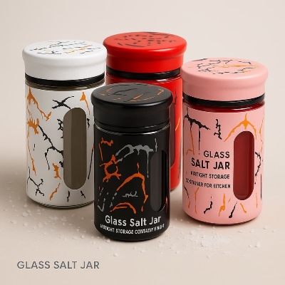 Picture of Glass Salt Jar – Airtight Storage Container for Kitchen - Multicolor