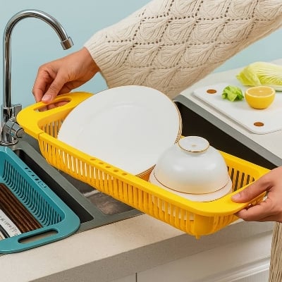 Picture of Foldable Telescopic Sink Drain Basket – Multi-Functional Kitchen Veg & Fruit Washing Rack - Multicolor