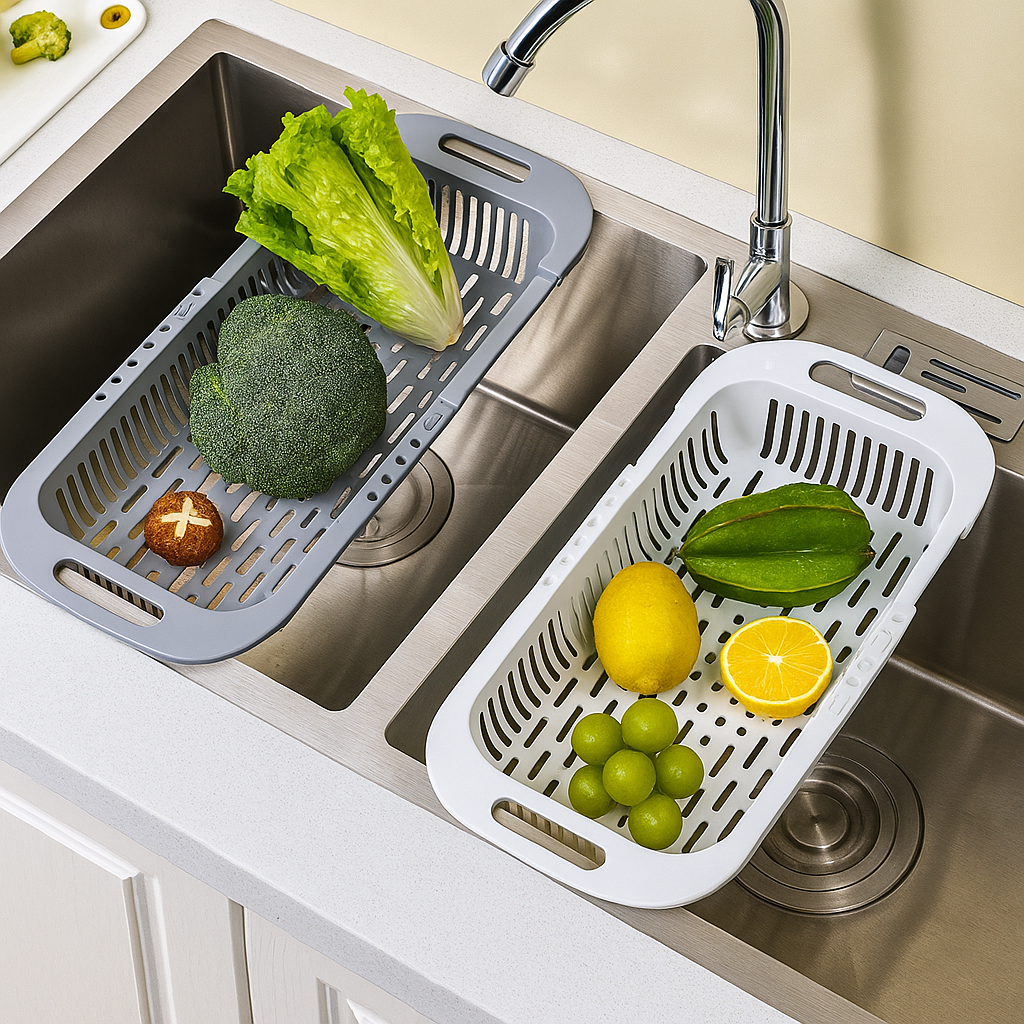 Picture of Foldable Telescopic Sink Drain Basket – Multi-Functional Kitchen Veg & Fruit Washing Rack - Multicolor