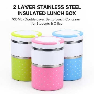 Picture of 2 Layer Stainless Steel Insulated Lunch Box 930ML – Double-Layer Bento Lunch Container for Students & Office - Multicolor