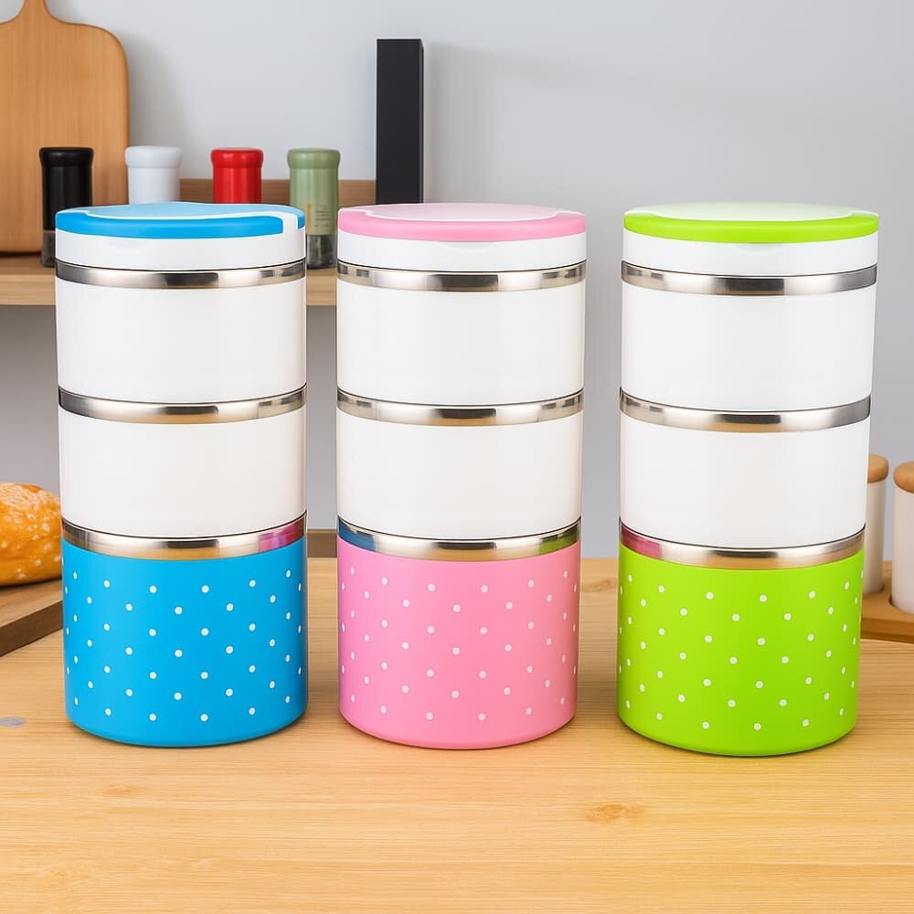 Picture of 3 Layer Stainless Steel Insulated Lunch Box 1230ML – Double-Layer Bento Lunch Container for Students & Office - Multicolor
