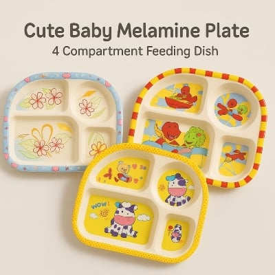 Picture of Cute Baby Melamine Plate 4 Compartment Feeding Dish 1pcs - Multicolor