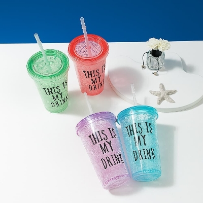 Picture of Summer Juice & Water Pot-Ice Straw Cup for Refreshing Drinks 450ml - Multicolor