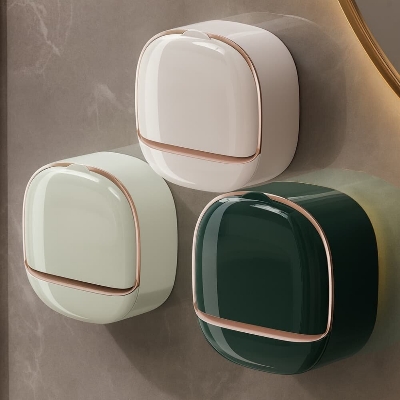 Picture of Wall-Mounted Punch-Free Soap Holder – Flip-Top Drain Soap Box for Bathroom Storage - Multicolor