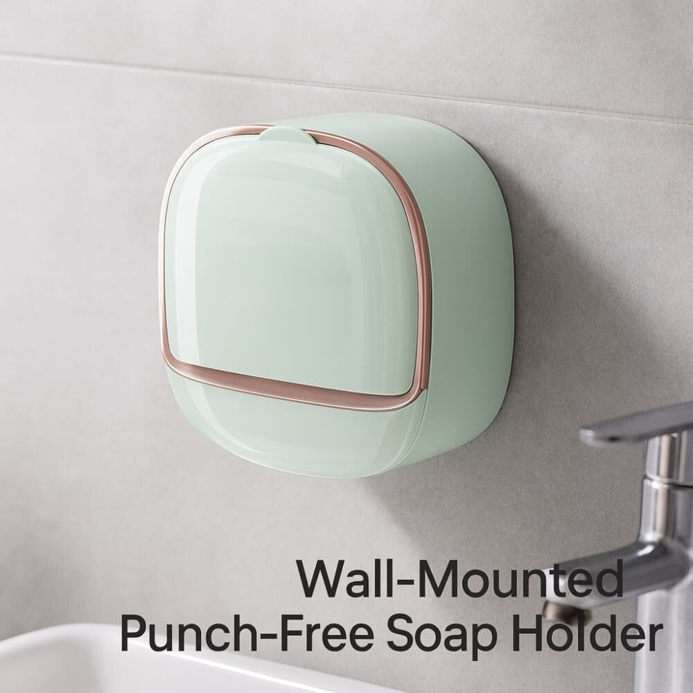 Picture of Wall-Mounted Punch-Free Soap Holder – Flip-Top Drain Soap Box for Bathroom Storage - Multicolor
