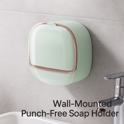 Picture of Wall-Mounted Punch-Free Soap Holder – Flip-Top Drain Soap Box for Bathroom Storage - Multicolor