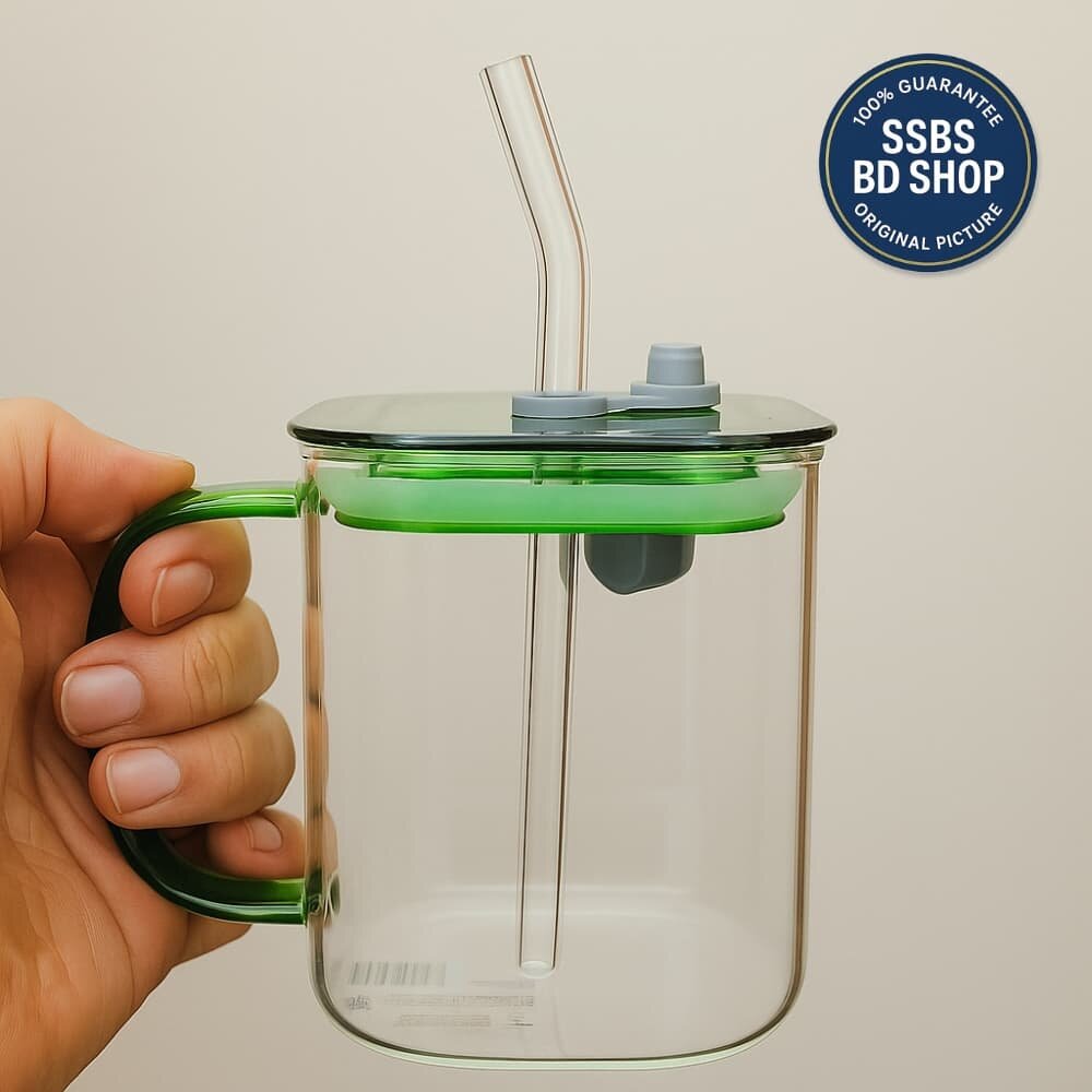 Picture of Premium 490ml Borosilicate Glass Cup with Lid & Straw - Multicolor