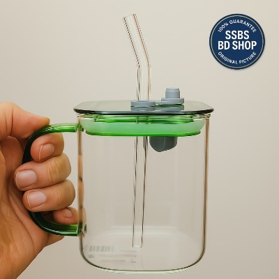 Picture of Premium 490ml Borosilicate Glass Cup with Lid & Straw - Multicolor