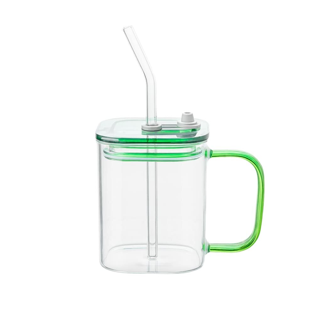 Picture of Premium 490ml Borosilicate Glass Cup with Lid & Straw - Multicolor