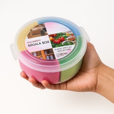 Picture of China Sugandhi Masala Box – Plastic Spice Jars Set with Spoons - Multicolor