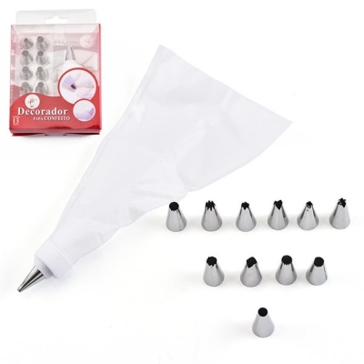 Picture of 12-Piece Cake Decorating Set with Stainless Steel Piping Tips - Multicolor
