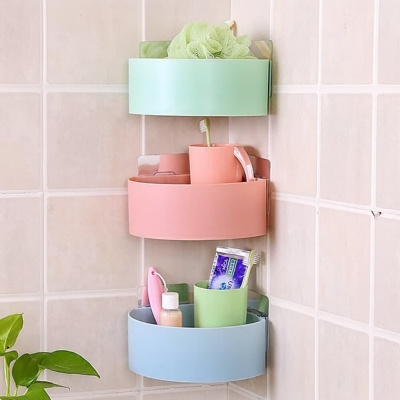Picture of Punch-Free Bathroom Corner Shelf Wall Storage Rack - Multicolor
