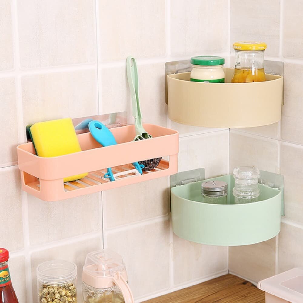 Picture of Punch-Free Bathroom Corner Shelf Wall Storage Rack - Multicolor