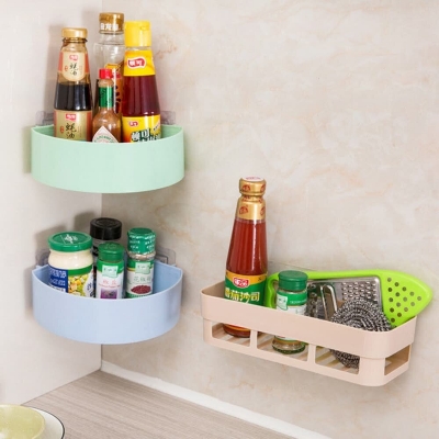 Picture of Punch-Free Bathroom Corner Shelf Wall Storage Rack - Multicolor