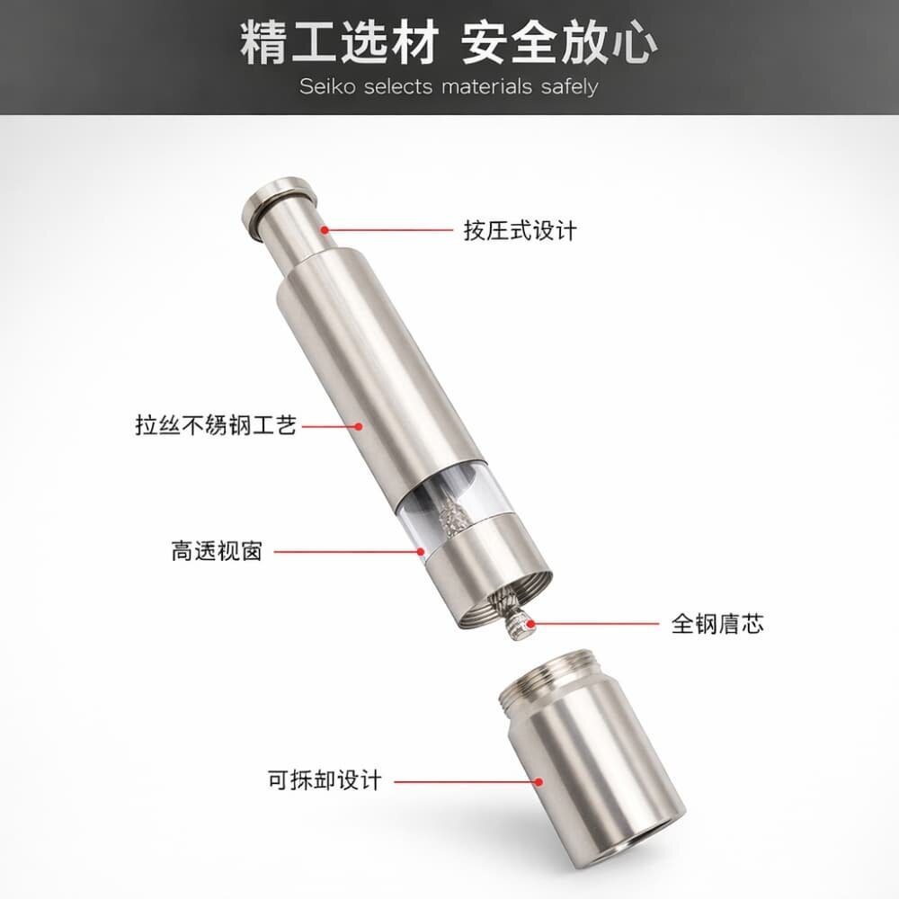 Picture of Stainless Steel Manual Pepper Grinder – Silver - Multicolor