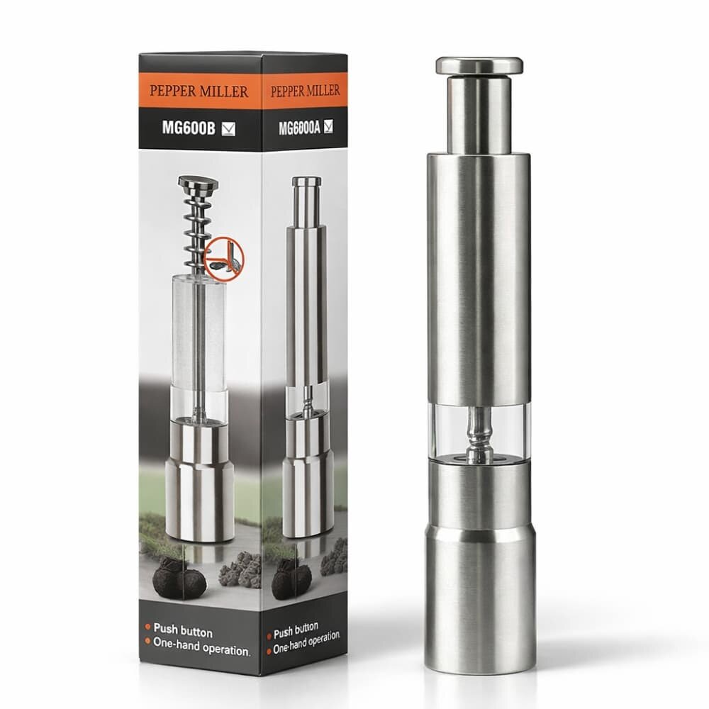 Picture of Stainless Steel Manual Pepper Grinder – Silver - Multicolor