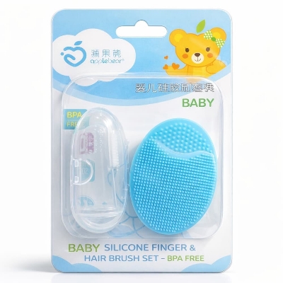 Picture of Apple bear Baby Silicone Finger & Hair Brush Set – BPA Free - Multicolor