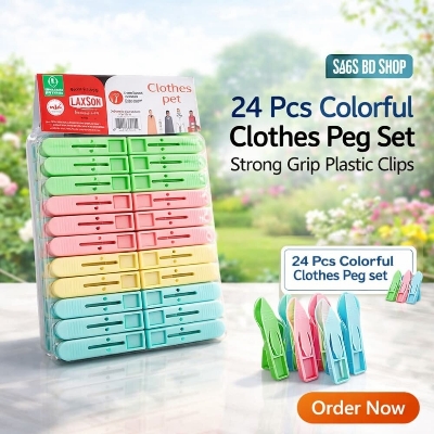 Picture of 24 Pcs Colorful Clothes Peg Set – Strong Grip Plastic Clips - Multicolor