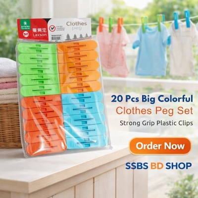 Picture of 20 Pcs Big Colorful Clothes Peg Set Strong Grip Plastic Clips 