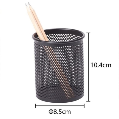 Picture of Round Metal Mesh Pen Holder – Durable Desk Organizer (Black)
