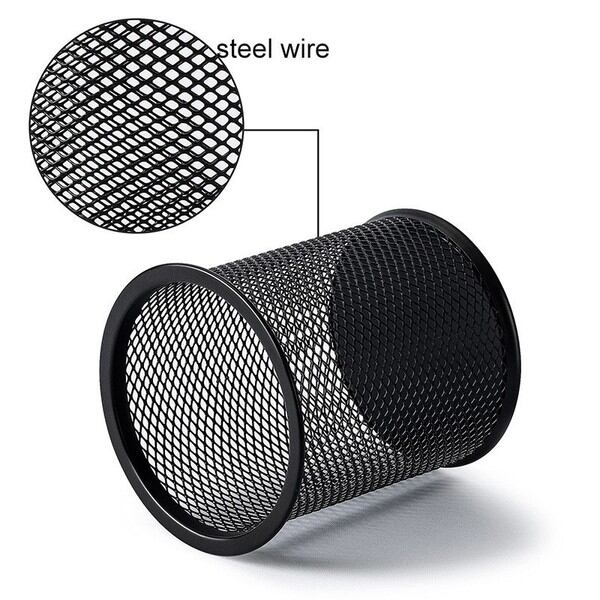 Picture of Round Metal Mesh Pen Holder – Durable Desk Organizer (Black)