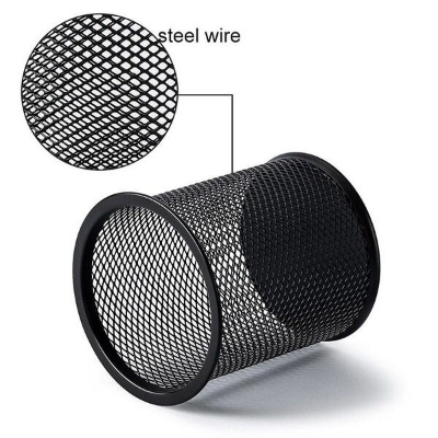 Picture of Round Metal Mesh Pen Holder – Durable Desk Organizer (Black)