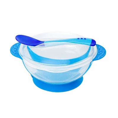 Picture of Apple Bear Baby Suction Bowl with Heat-Sensitive Spoon Safe Feeding Set - Multicolor