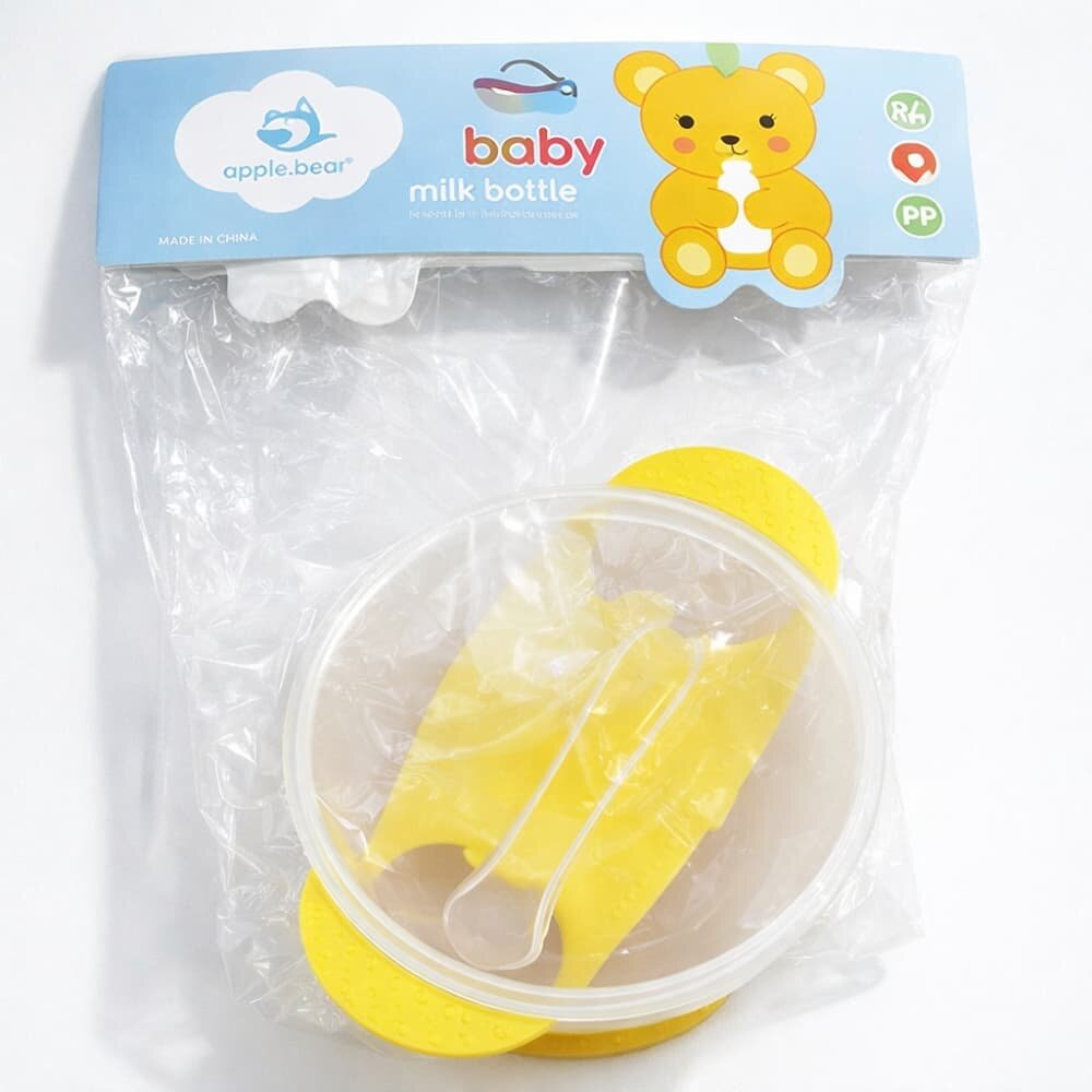 Picture of Apple Bear Baby Suction Bowl with Heat-Sensitive Spoon Safe Feeding Set - Multicolor