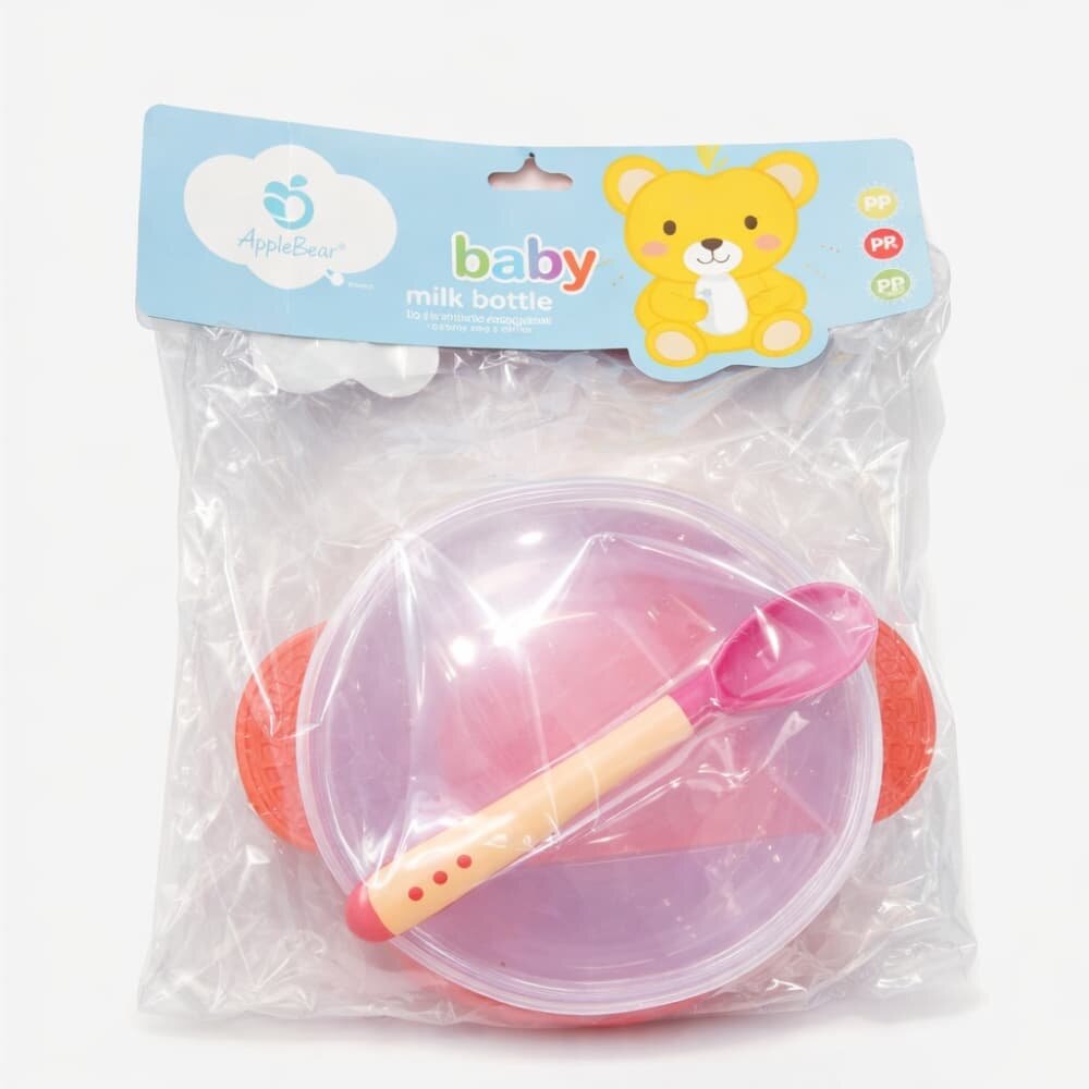 Picture of Apple Bear Baby Suction Bowl with Heat-Sensitive Spoon Safe Feeding Set - Multicolor