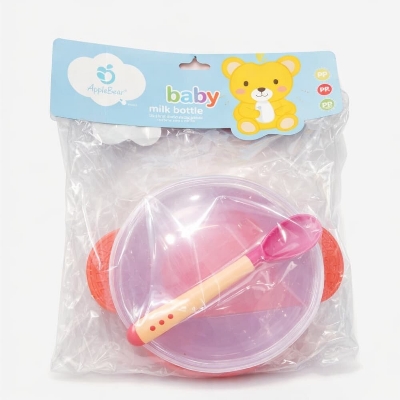 Picture of Apple Bear Baby Suction Bowl with Heat-Sensitive Spoon Safe Feeding Set - Multicolor