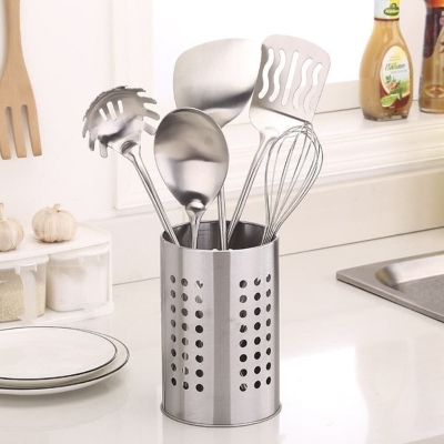 Picture of Stainless Steel Kitchen Utensil Holder with Drain Holes - Multicolor