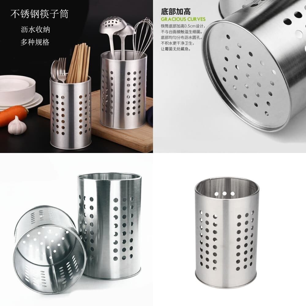 Picture of Stainless Steel Kitchen Utensil Holder with Drain Holes - Multicolor