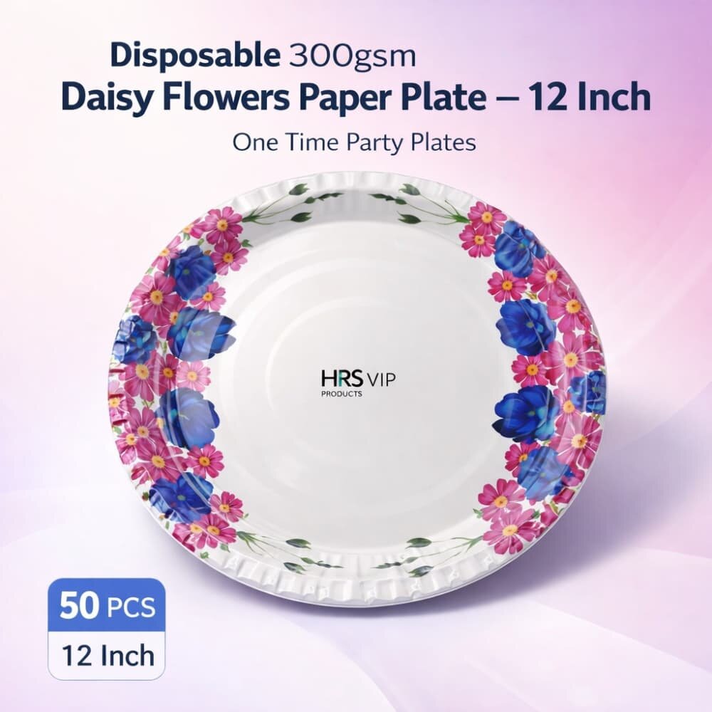 Picture of Disposable 300gsm Daisy flowers Paper Plate One Time Party Plates 12 Inch – 50pcs 
