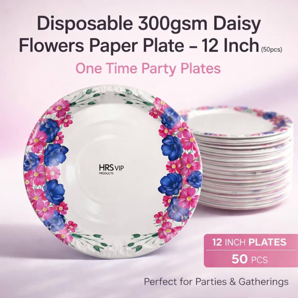 Picture of Disposable 300gsm Daisy flowers Paper Plate One Time Party Plates 12 Inch – 50pcs 