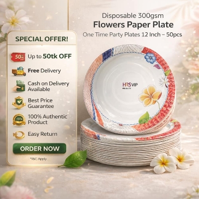 Picture of Disposable 300gsm Flowers Paper Plate One Time Party Plates 12 Inch – 50pcs