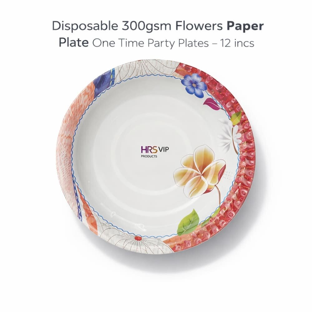 Picture of Disposable 300gsm Flowers Paper Plate One Time Party Plates 12 Inch – 50pcs