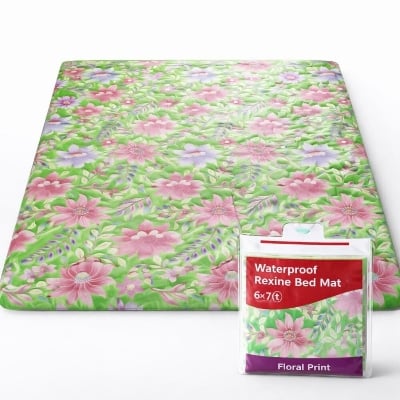 Picture of Waterproof Rexine Bed Mat 6×7 ft (Floral Print) - Multicolor