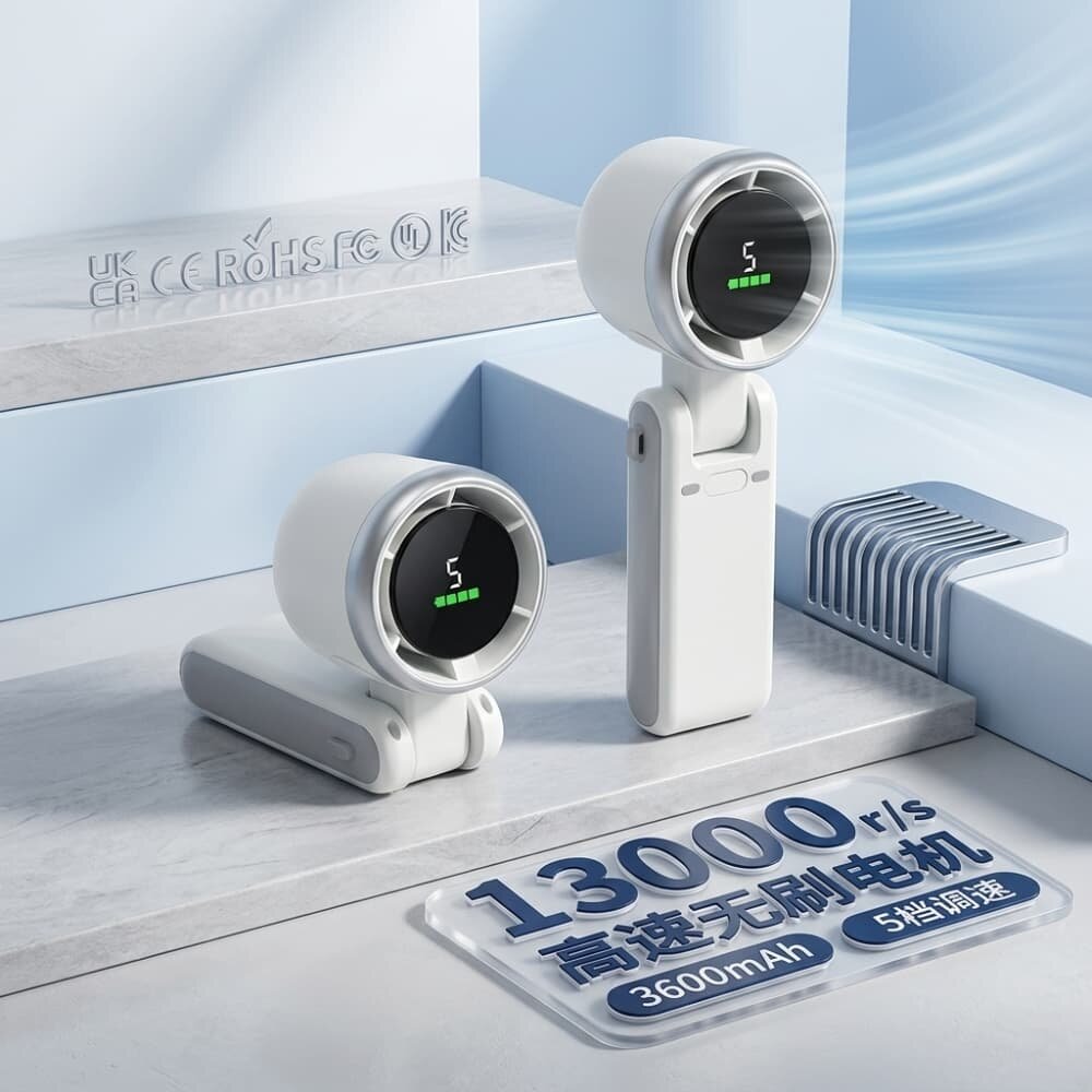 Picture of N607 Turbo High-Speed Handheld Fan with Digital Display - Multicolor