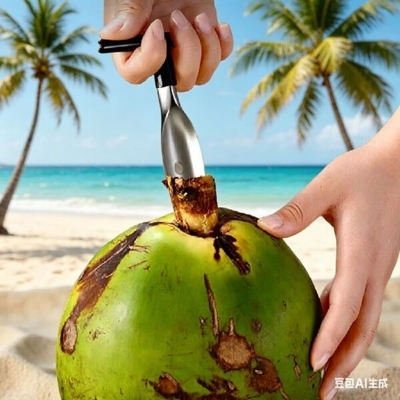 Picture of Stainless Steel Coconut Opener Tool for Green Coconut - Multicolor
