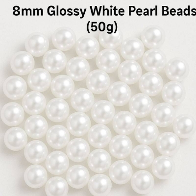 Picture of 8mm Glossy White Pearl Beads (50g)-White