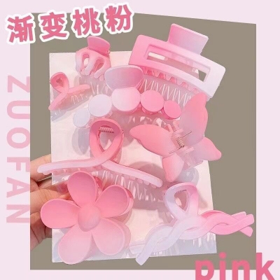 Picture of 8 Piece Women Hair Accessory Large Flower Hollow Hair Claws Colorful Matte Gradient Shark Design Made Plastic
