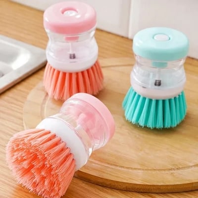 Picture of Multifunctional Kitchen Gadgets Scrub Brushes Small Dish Pot Cleaning Tool Liquid Soap Dispenser Plastic Cleaning Brush