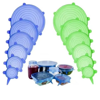 Picture of 6 Pcs Set Food Grade Silicone Food silicone stretch lids Wrap Cover Reusable Cling Film Universal Silicone Lids For Bowl Reusable