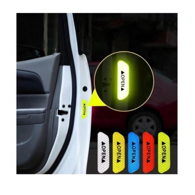 Picture of 4Pcs Set Car Door Stickers Universal Safety Warning Mark OPEN High Reflective  Door Open Reflective Sticker Car Open Safety Warning Decal Strip Reflective Stickers