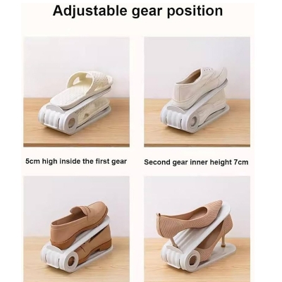 Picture of 2 Pcs Adjustable Double Layer Stack Shoe Holder Space Saver Shoe Slots Organizer Shoe Rack Organizador for Closet Organization